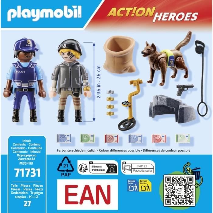 PLAYMOBIL 71731 Policier chien de recherche et voleur, Action Heroes, Les policiers, 27 pieces, Des 4 ans