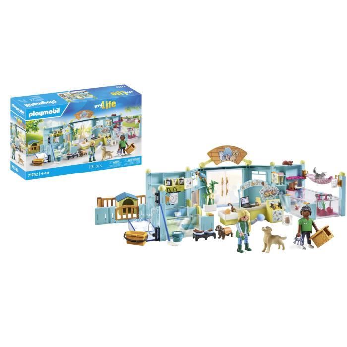 PLAYMOBIL 71742 Hôtel des animaux, soigneurs, chiens et chats, My Life, 191 pieces, Des 4 ans