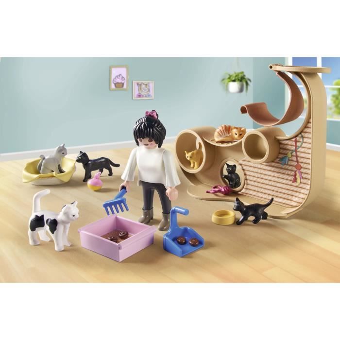 PLAYMOBIL 71744 Bar a chats avec 6 chats et 3 personnages, My Life, 72 pieces, Des 4 ans