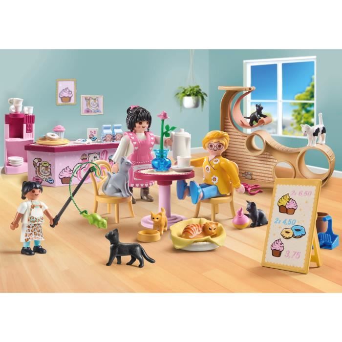 PLAYMOBIL 71744 Bar a chats avec 6 chats et 3 personnages, My Life, 72 pieces, Des 4 ans