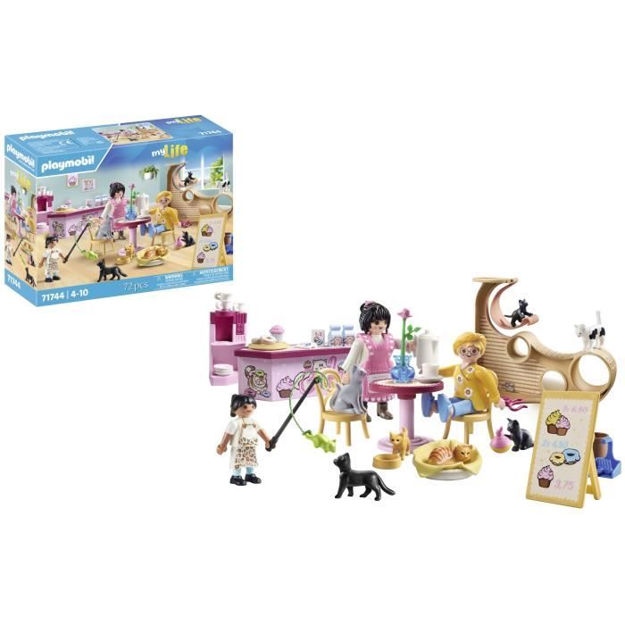 PLAYMOBIL 71744 Bar a chats avec 6 chats et 3 personnages, My Life, 72 pieces, Des 4 ans
