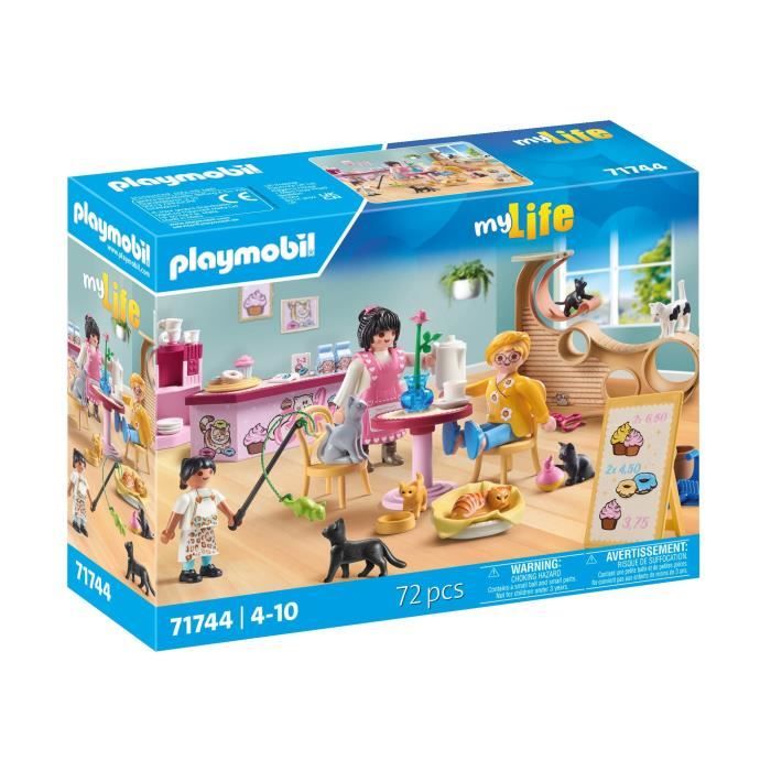 PLAYMOBIL 71744 Bar a chats avec 6 chats et 3 personnages, My Life, 72 pieces, Des 4 ans