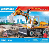 PLAYMOBIL 71749 Pelleteuse mécanique et ouvrier, Action Heroes, La construction, 31 pieces, Des 4 ans