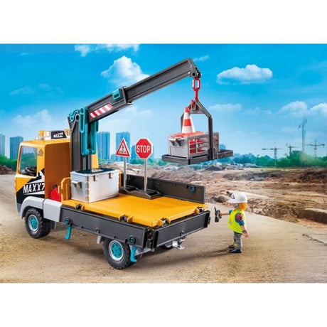 PLAYMOBIL 71750 Camion de chantier avec grue, ouvrier & accessoires, Action Heroes, La construction, 55 pieces, Des 4 ans