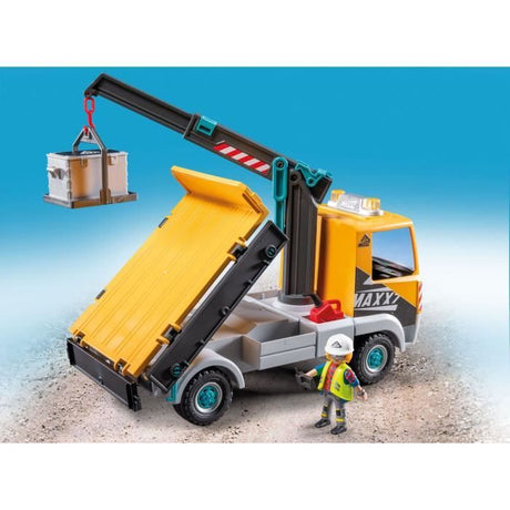 PLAYMOBIL 71750 Camion de chantier avec grue, ouvrier & accessoires, Action Heroes, La construction, 55 pieces, Des 4 ans