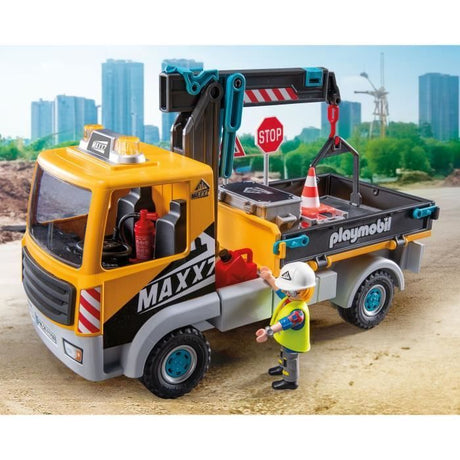 PLAYMOBIL 71750 Camion de chantier avec grue, ouvrier & accessoires, Action Heroes, La construction, 55 pieces, Des 4 ans