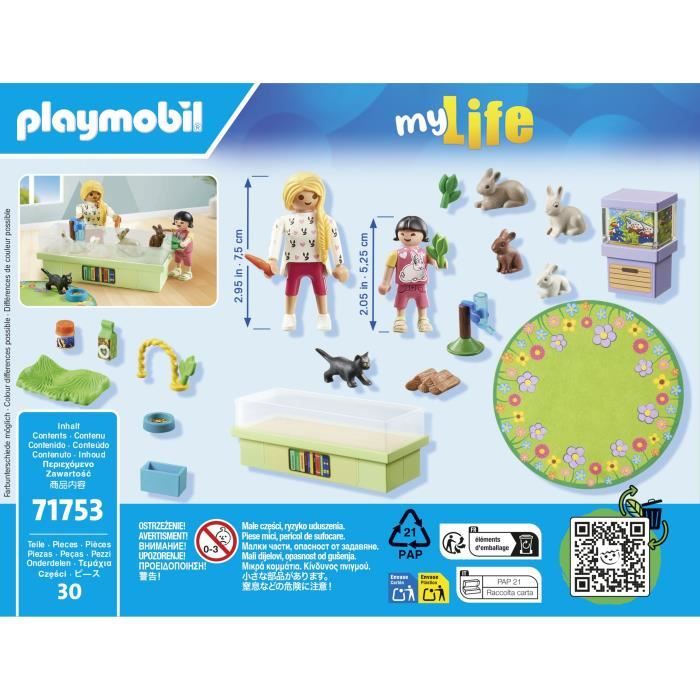 PLAYMOBIL 71753 Animalerie avec enclos a lapins, My Life, Soin des animaux, 30 pieces, Des 4 ans