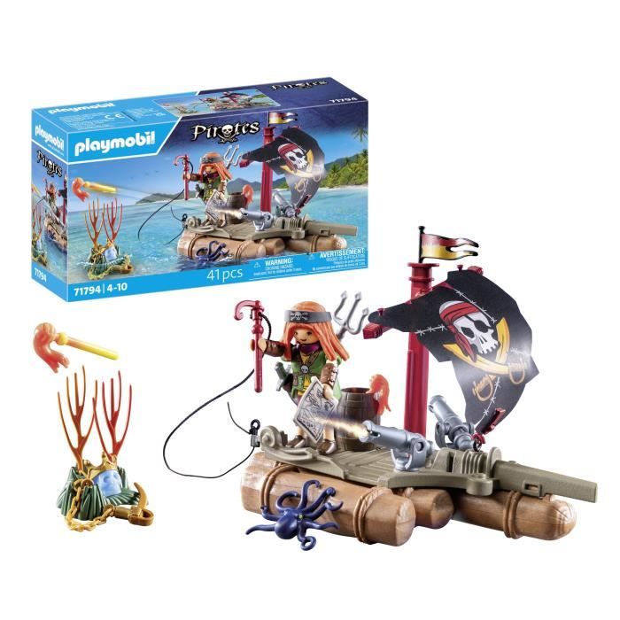 PLAYMOBIL 71794 Pirate avec radeau flottant, canons et trésor, Les pirates, 41 pieces, Des 4 ans