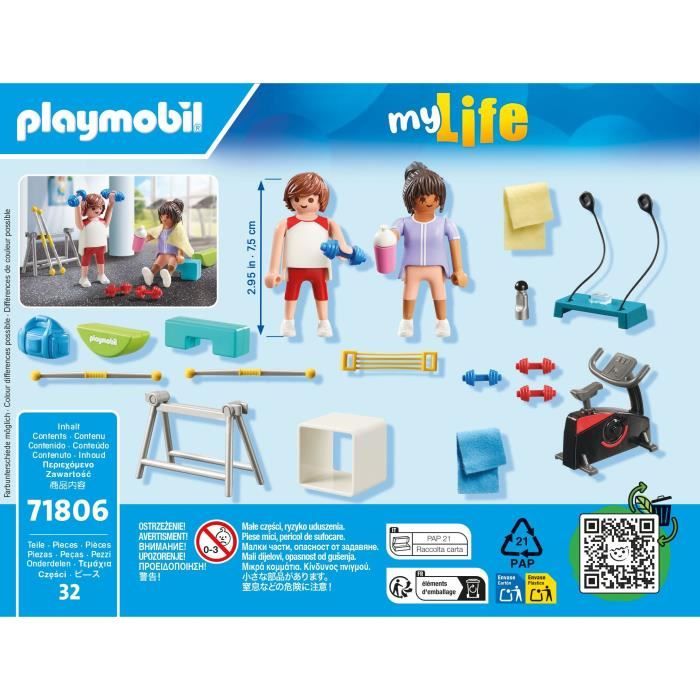 PLAYMOBIL 71806 Sportifs et matériel de fitness, vélo et halteres, My Life, 32 pieces, Des 4 ans