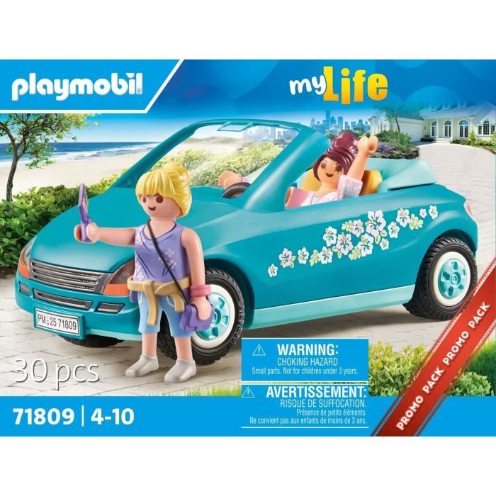 PLAYMOBIL 71809 Cabriolet et jeunes filles avec perche a selfie, My Life, 30 pieces, Des 4 ans