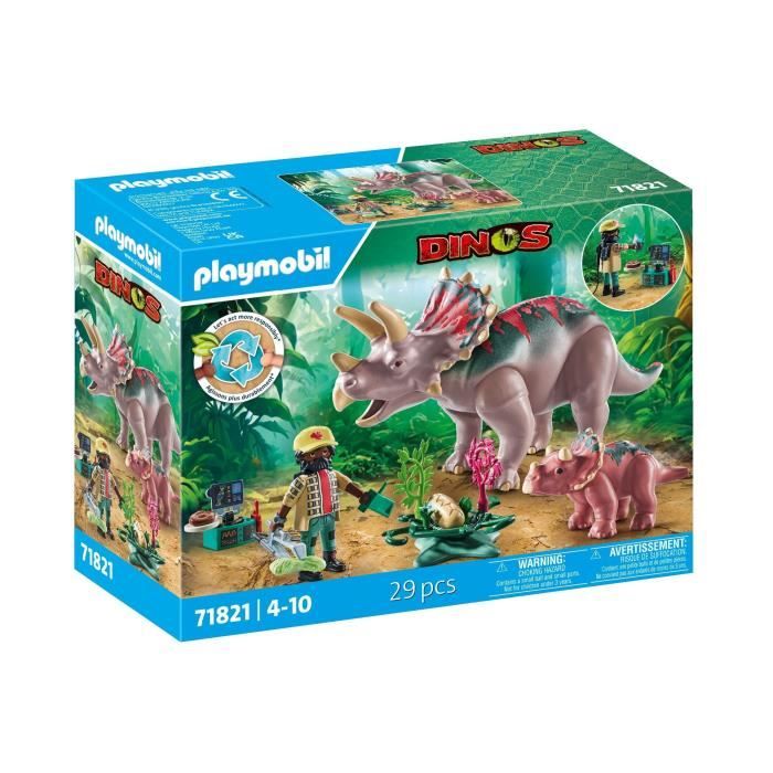 PLAYMOBIL 71821 Tricératops avec bébé et explorateur, Dinos, 29 pieces, Des 4 ans