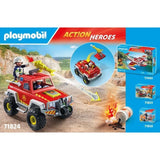 PLAYMOBIL 71824 Véhicule de pompiers avec bidon d'essence enflammé, Action Heroes, Les pompiers, 68 pieces, Des 4 ans