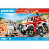 PLAYMOBIL 71824 Véhicule de pompiers avec bidon d'essence enflammé, Action Heroes, Les pompiers, 68 pieces, Des 4 ans