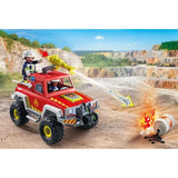 PLAYMOBIL 71824 Véhicule de pompiers avec bidon d'essence enflammé, Action Heroes, Les pompiers, 68 pieces, Des 4 ans