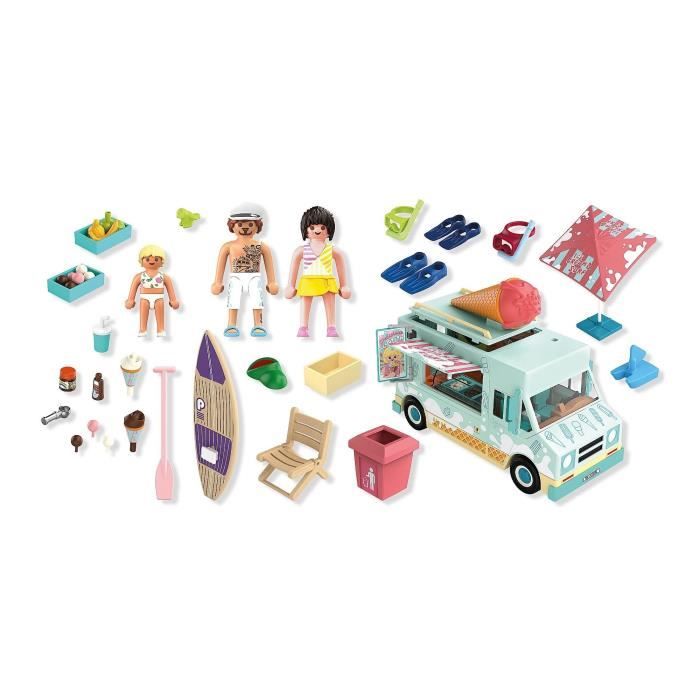 Playmobil 71904 Camion vendeur de glaces & 3 personnages, My Life Vacances a la plage, Design rétro années 50, 101 pieces, des 4 ans