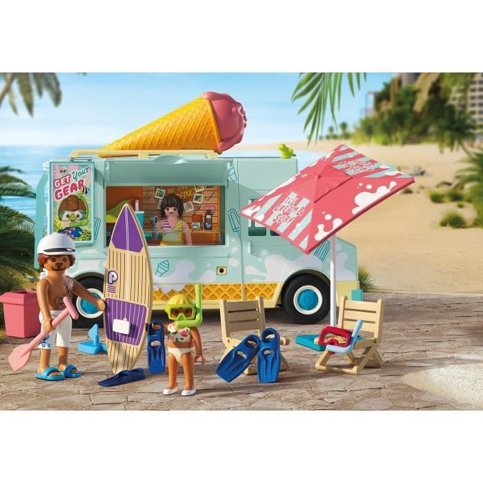 Playmobil 71904 Camion vendeur de glaces & 3 personnages, My Life Vacances a la plage, Design rétro années 50, 101 pieces, des 4 ans