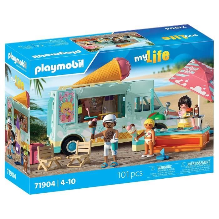 Playmobil 71904 Camion vendeur de glaces & 3 personnages, My Life Vacances a la plage, Design rétro années 50, 101 pieces, des 4 ans