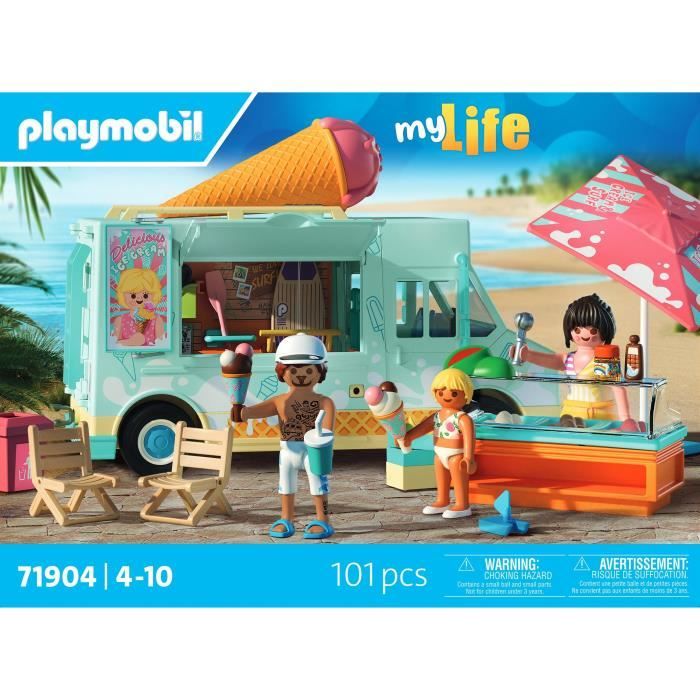 Playmobil 71904 Camion vendeur de glaces & 3 personnages, My Life Vacances a la plage, Design rétro années 50, 101 pieces, des 4 ans