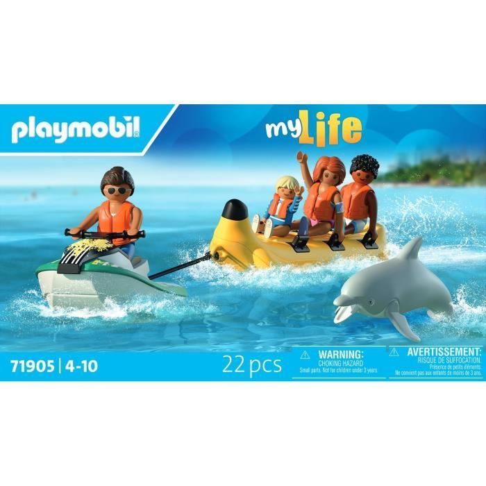Playmobil 71905 Scooter des mers, banane tractée & 4 personnages, My Life Vacances a la plage, 22 pieces, des 4 ans