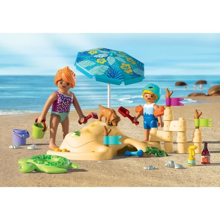 Playmobil 71906 Famille jouant dans le sable a la plage, My Life Vacances a la plage, 46 pieces, des 4 ans