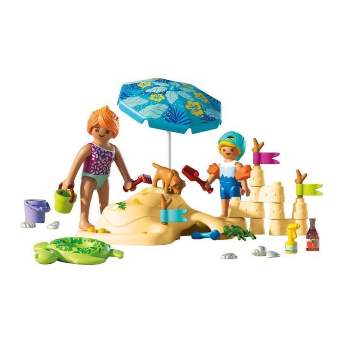 Playmobil 71906 Famille jouant dans le sable a la plage, My Life Vacances a la plage, 46 pieces, des 4 ans