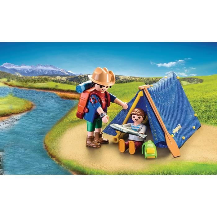 PLAYMOBIL 9323 Valisette Campeurs, Sports et Action, 2 personnages, tente, canoë et accessoires, Camping, 32 pieces, Des 4 ans