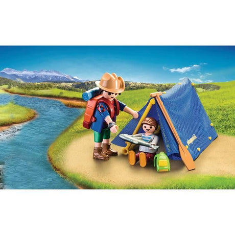 PLAYMOBIL 9323 Valisette Campeurs, Sports et Action, 2 personnages, tente, canoë et accessoires, Camping, 32 pieces, Des 4 ans
