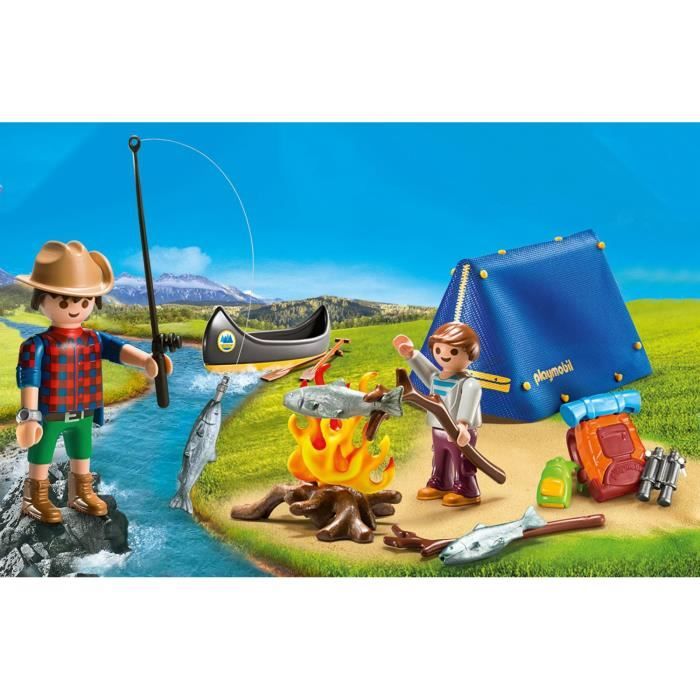 PLAYMOBIL 9323 Valisette Campeurs, Sports et Action, 2 personnages, tente, canoë et accessoires, Camping, 32 pieces, Des 4 ans