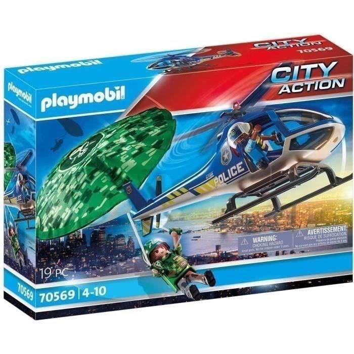 PLAYMOBIL 70569 Hélicoptere de police et parachutiste, City Action, Les Policiers, Des 4 ans