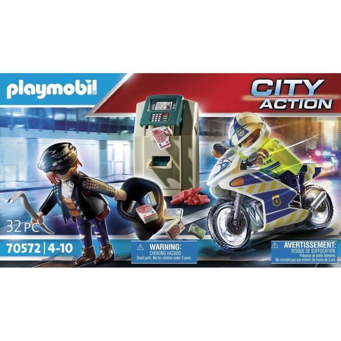 PLAYMOBIL 70572 Policier en moto et voleur, City Action, Les policiers, Des 4 ans