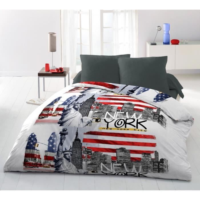 DREAM IN NEW YORK Parure de couette microfibre - Blanc - 220x240 cm