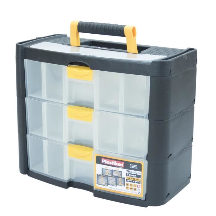 Boîte a outillage - Plastiken - 90003_NOIRE - 3 grands tiroirs - Titanium - En plastique