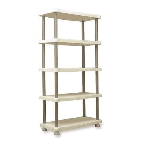 Etagere de rangement - PLASTIKEN - 5 plateaux - Résine - 30kg/plateau - H 184 x L 88 x P 44cm - Beige et taupe