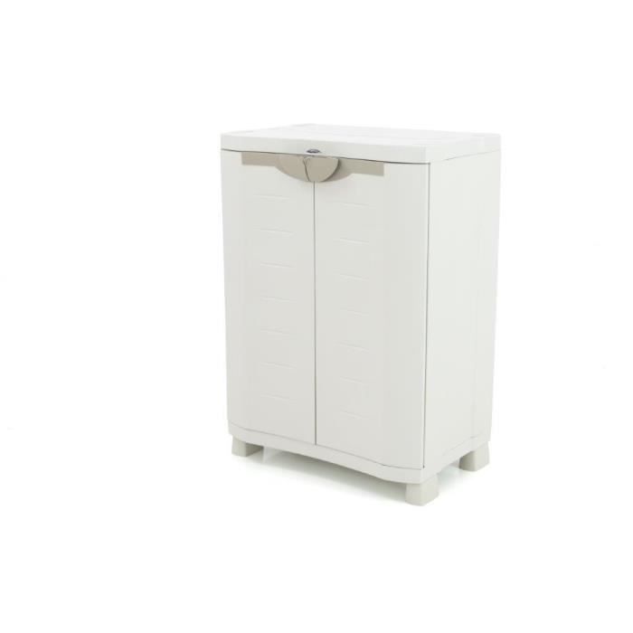 Armoire basse de rangement en résine PLASTIKEN - 2 portes et 2 étageres - Beige - 70x45x100 cm
