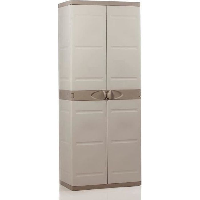 Armoire haute de rangement en résine - PLASTIKEN - TITANIUM - 4 étageres - Beige et Taupe