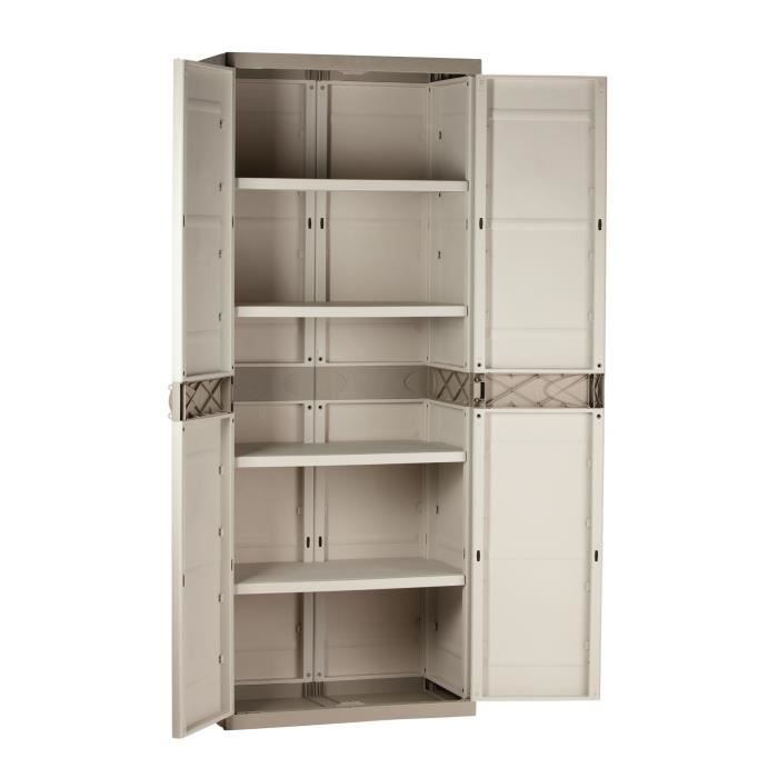 Armoire haute de rangement en rÈsine - PLASTIKEN - TITANIUM - 4 Ètageres - Beige et Taupe