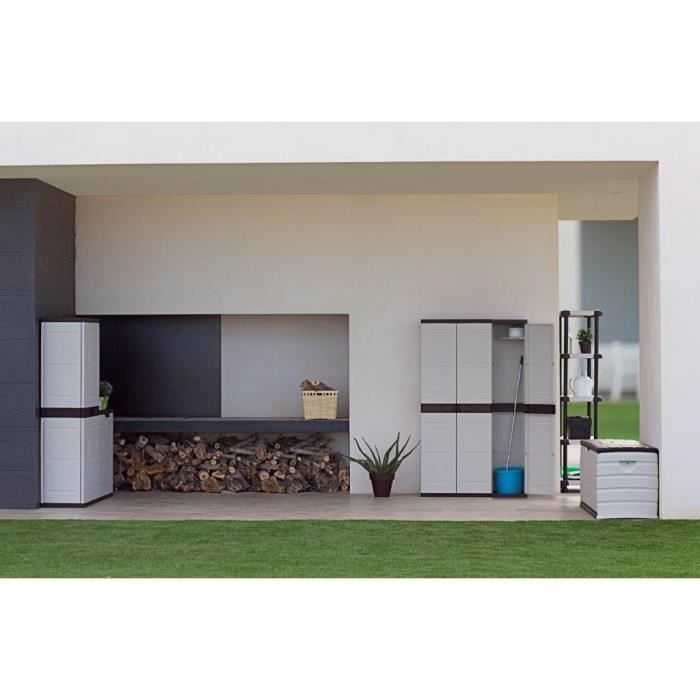 Armoire haute PLASTIKEN Titanium - 3 portes - 105 x 44 x 176 cm - Noir et Beige