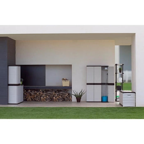 Armoire haute PLASTIKEN Titanium - 3 portes - 105 x 44 x 176 cm - Noir et Beige