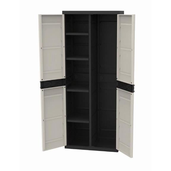 TITANIUM PLASTIKEN Armoire 2 portes avec étageres et penderie l70 x p44 x h176 cm Beige et Noire Gamme TITANIUM Intérieur/Extérieur