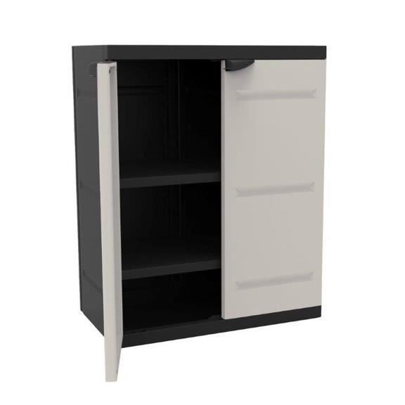 Armoire basse 2 portes TITANIUM PLASTIKEN avec étageres - Beige et Noire - Intérieur/Extérieur