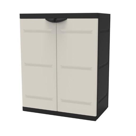 Armoire basse 2 portes TITANIUM PLASTIKEN avec étageres - Beige et Noire - Intérieur/Extérieur