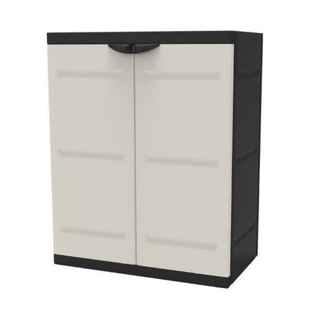 Armoire basse 2 portes TITANIUM PLASTIKEN avec étageres - Beige et Noire - Intérieur/Extérieur