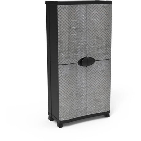 Armoire - PLASTIKEN - Space-saver - 90 cm - 4 étageres - Noir/bois