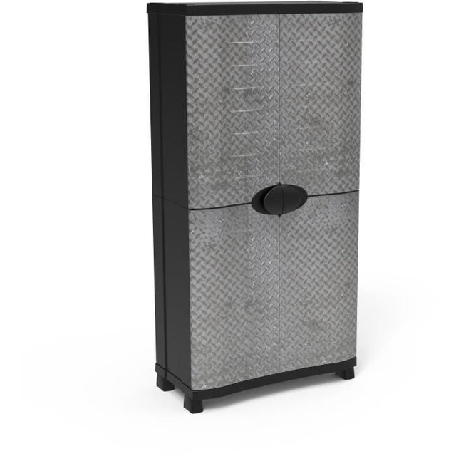 Armoire - PLASTIKEN - Space-saver - 90 cm - 4 étageres - Noir/bois