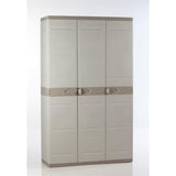 Armoire haute de rangement PLASTIKEN TITANIUM - 3 portes, étageres et penderie - Beige et Taupe