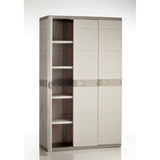 Armoire haute de rangement PLASTIKEN TITANIUM - 3 portes, étageres et penderie - Beige et Taupe