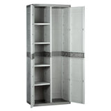 TITANIUM PLASTIKEN Armoire 2 portes avec étageres et penderie l70 x p44 x h176 cm Beige et Taupe Gamme TITANIUM Intérieur/Extérieur