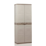TITANIUM PLASTIKEN Armoire 2 portes avec étageres et penderie l70 x p44 x h176 cm Beige et Taupe Gamme TITANIUM Intérieur/Extérieur