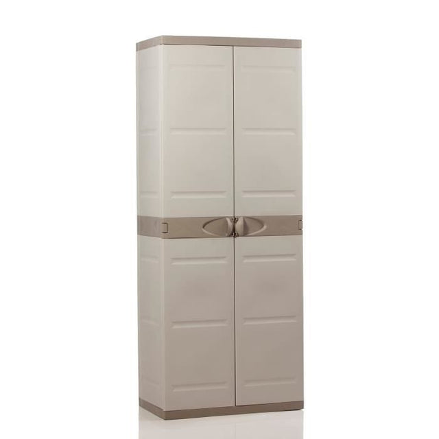 TITANIUM PLASTIKEN Armoire 2 portes avec étageres et penderie l70 x p44 x h176 cm Beige et Taupe Gamme TITANIUM Intérieur/Extérieur
