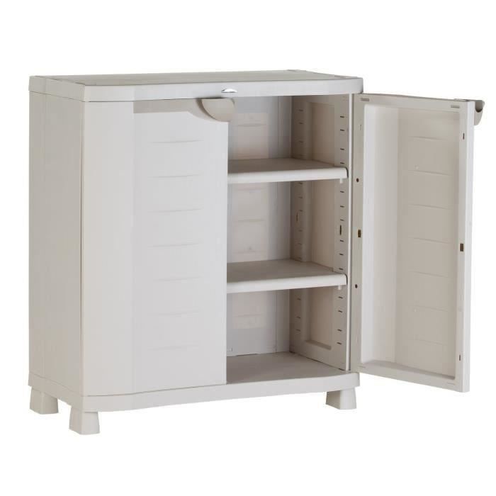 Armoire basse de rangement en résine PLASTIKEN - 2 grandes étageres - l 90 x p 45 x h 100 cm - Gamme Space SAVER